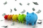 Colourful Piggy Bank In A Row Stock Photo