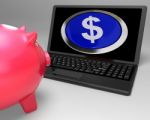Dollar Symbol Button On Laptop Showing Currencies Stock Photo