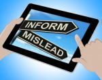 Inform Mislead Tablet Means Advise Or Misinform Stock Photo