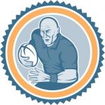 Rugby Player Running Ball Rosette Cartoon Stock Photo