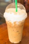 Pastic Glass Of Iced Coffee Cappuccino Stock Photo