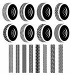 Set Of Wheel With Black Tire Tracks For Industry Stock Photo