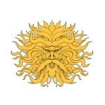 Helios Greek God Of Sun Head Drawing Color Stock Photo