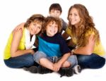 Happy Young Smiling Family With Two Boys Stock Photo