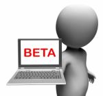 Beta Character Laptop Shows Online Trial Software Or Development Stock Photo