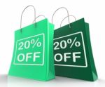 Twenty Percent Off On Shopping Bags Shows 20 Bargains Stock Photo