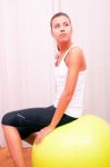 Exercises Control Basin Trunk With Bobath Ball Fitball Stabiliza Stock Photo