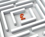 Pound Sign In Maze Shows Finding Pounds Stock Photo