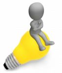 Lightbulb Thinking Indicates Power Source And Character 3d Rende Stock Photo