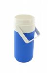 Small Blue Can Plastic Cooler Opened On White Background Stock Photo