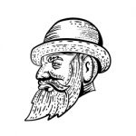 Hipster Wearing Bowler Hat Etching Black And White Stock Photo
