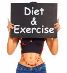 Girl Showing Diet And Exercise Sign Stock Photo