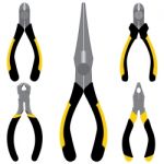 Pliers For Black And Yellow Design On A White Background. Pliers Design Isolated On White Background Stock Photo