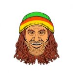 Rastafarian Head Front Drawing Color Stock Photo