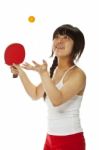 Lady serving pingpong Stock Photo