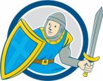 Medieval Knight Shield Sword Circle Cartoon Stock Photo