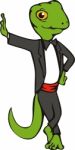 Cartoon Gecko With Top Hat Bow Tie Tuxedo Standing Stock Photo
