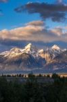 Sunrise Over The Grand Tetons In Wyoming Stock Photo