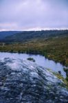 Cradle Mountain In Tasmania On A Cloudy Day Stock Photo