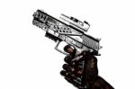 Hand Holding Gun Stained With Engine Oil Stock Photo