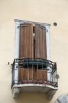 Shuttered Buildng In Arco Trentino Italy Stock Photo