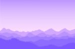 Violet Mountain Landscape With Fog And Forest -  Illustrat Stock Photo
