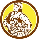Female Organic Farmer Basket Harvest Retro Stock Photo