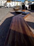 Long Wooden Zigzag Bench In Hastings Stock Photo