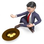Coins Begging Indicates Business Person And Cash 3d Rendering Stock Photo