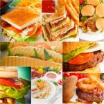 Burgers And Sandwiches Collection On A Collage Stock Photo