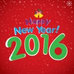 Happy New Year 2016. The White Snow And Bell On Red Background Stock Photo