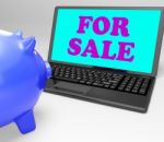 For Sale Laptop Means Advertising Products To Buyers Stock Photo