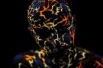 Man's  Face Painted In Neon Uv Lava Stock Photo