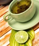 Lime Tea Refreshment Shows Drinks Limes And Fruits Stock Photo