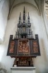 Old Wooden Pulpit In St James Church In Rothenburg Stock Photo