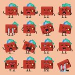Wallet Character Emoji Set Stock Photo