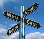 North East South West Signpost Stock Photo