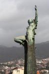 Statue Of Naked Woman Arm Outstretched In Funchal Stock Photo