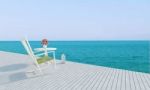 Beach Lounges With Sundeck On Sea View For Vacation And Summer-3 Stock Photo