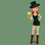 Full Body Of Irish Girl Holding A Glass Of Beer Stock Photo