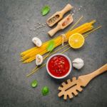 Italian Food And Menu Concept. Spaghetti With Ingredients Sweet Stock Photo