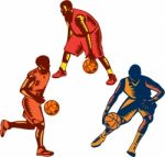 Basketball Player Dribble Woodcut Collection Stock Photo