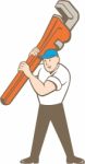 Plumber Carrying Monkey Wrench Cartoon Stock Photo