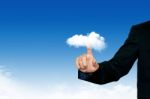Business Man Pointing To The Cloud Stock Photo
