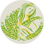 Demeter Harvest Wheat Grain Circle Retro Stock Photo