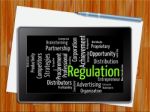 Regulation Word Indicates Guidelines Rule And Regulate Tablet Stock Photo