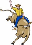 Rodeo Cowboy Bull Riding Cartoon Stock Photo