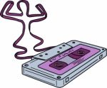 Compact Cassette Tape Raising Up Arm Mono Line Stock Photo