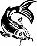 Koi Nishikigoi Carp Fish Woodcut Stock Photo