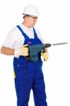 Man Holding Drill For Concrete Stock Photo
